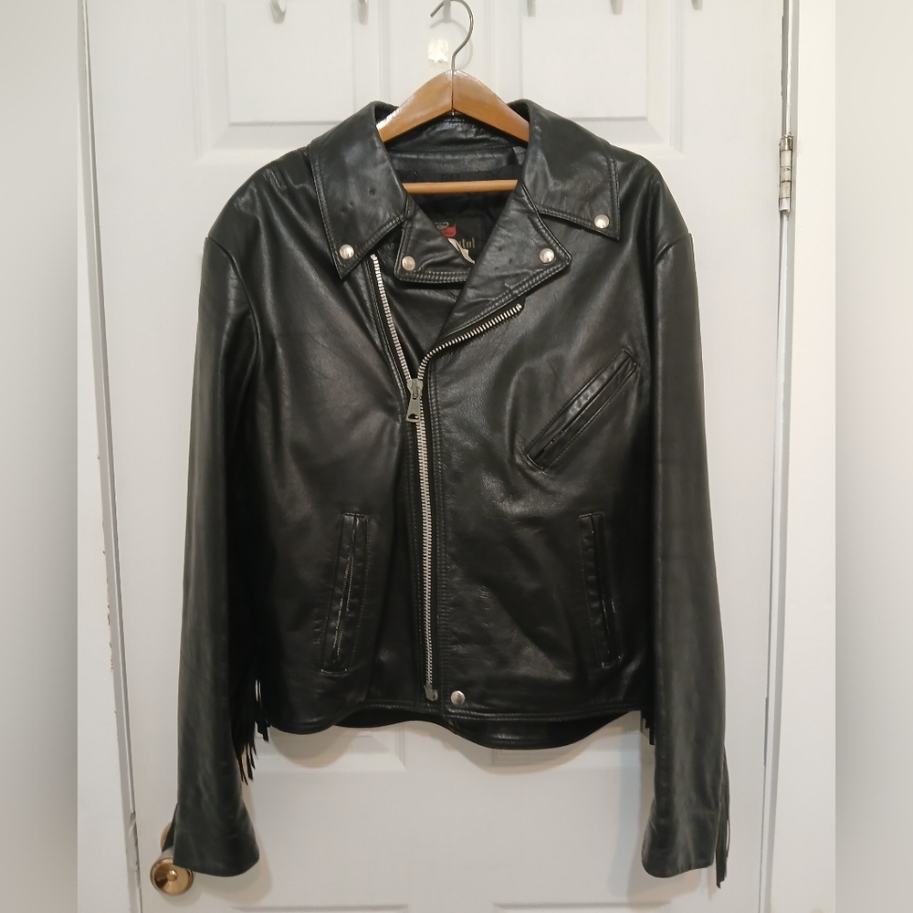 Vintage 1990s Mens Leather Fringe Motorcycle Biker Jacket